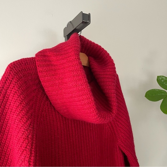 GAP Wool Alpaca Chunky Oversized Roll Cowl Turtle Neck Knit Pullover Sweater Red - Picture 4 of 8